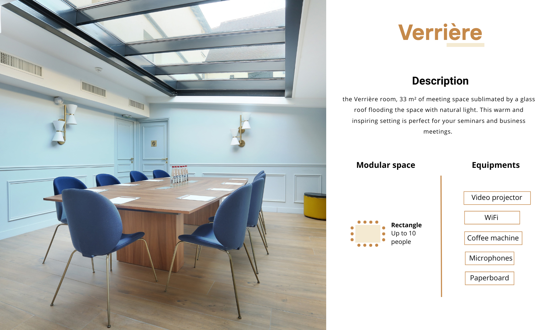 Description of the room "Verrière" of l'hôtel du cheval blanc